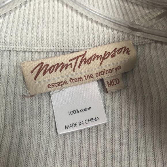 Norm Thompson Full Zip Cotton Ribbed Cream Sweater Size Medium - Picture 2 of 9